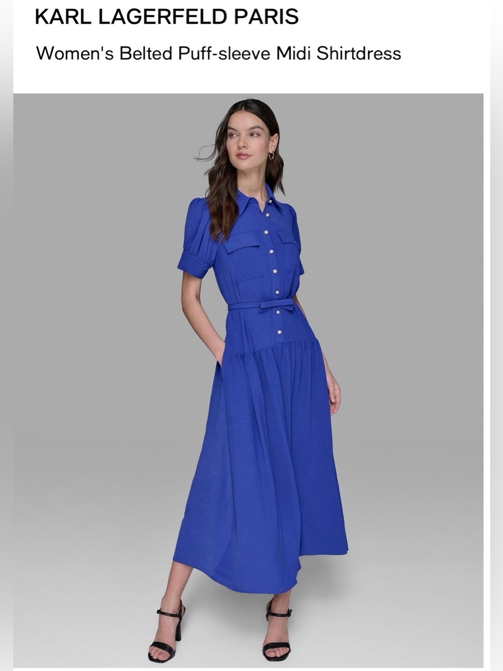 Karl Lagerfeld Women's Belted Puff-sleeve Midi Shirtdress